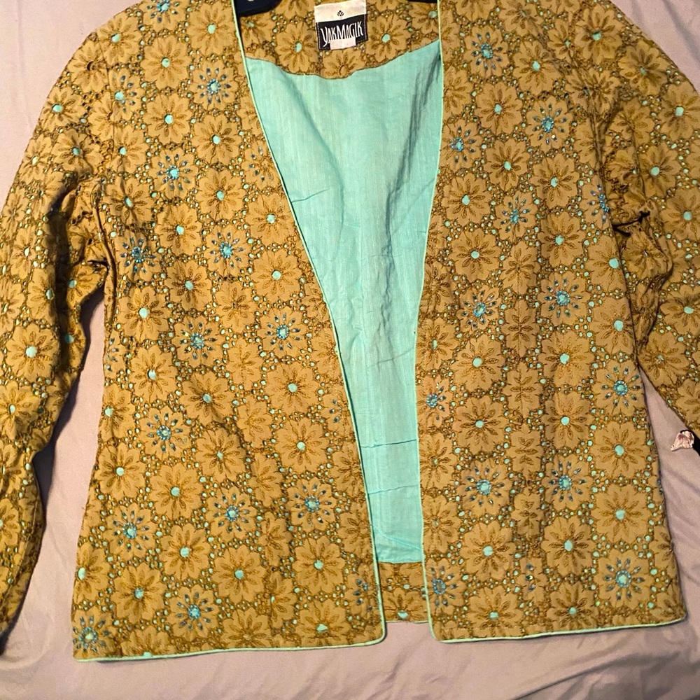 Teal and tan blazer